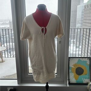 Casual Cream Tie-Front V-Neck Women's Top